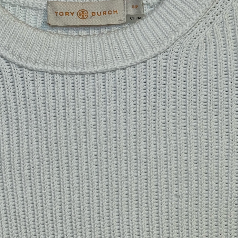 #80 TORY BURCH SMALL WHITE CABLE KINT LAYERED SWEATER TOP - Picture 3 of 5
